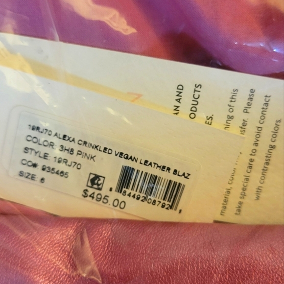 SALE Revolve Milly Vegan Alexa  Crinkled Leather Blazer in Pink, Metallic, 6 NWT - Picture 6 of 10